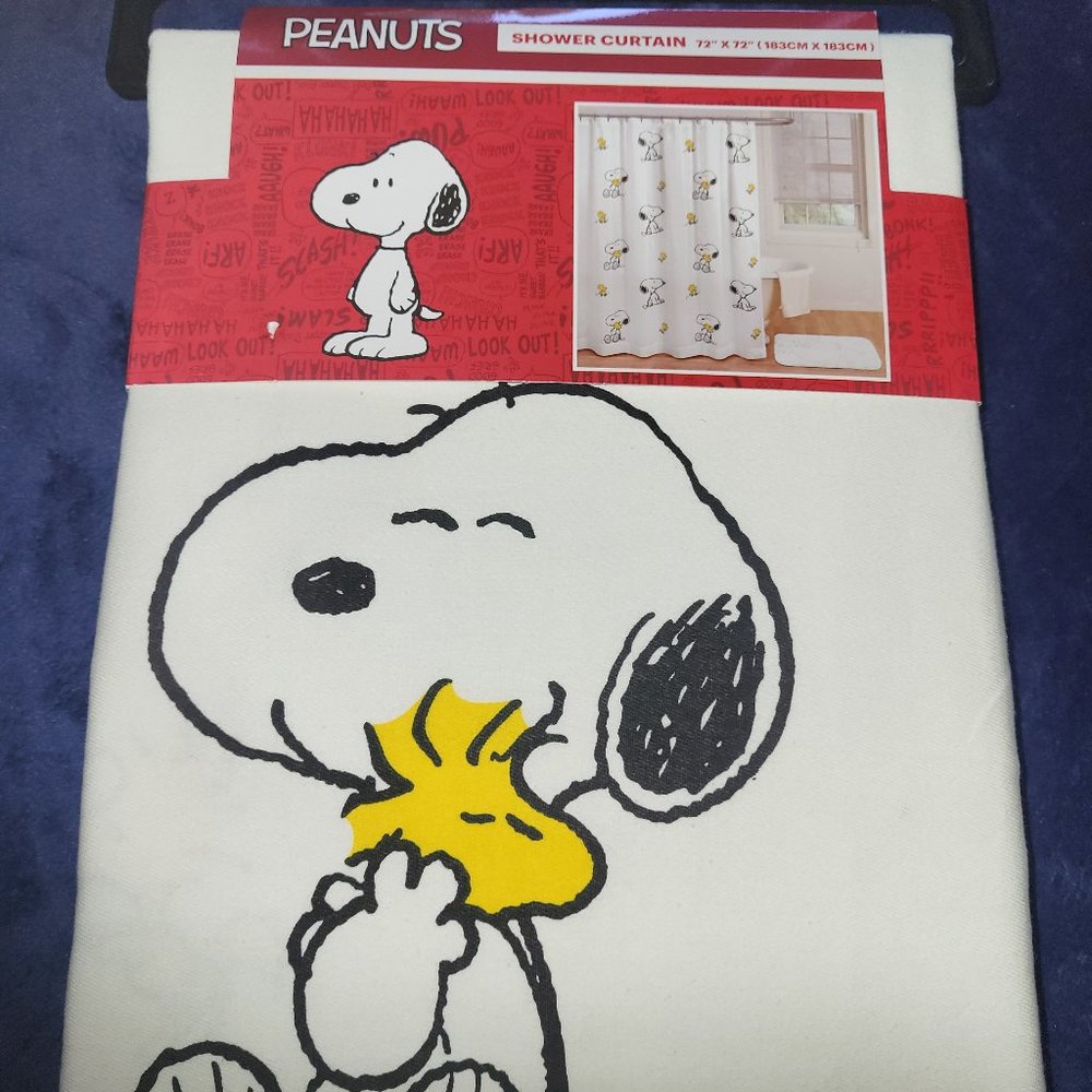 BRAND NEW SNOOPY & WOODSTOCK FABRIC SHOWER CURTAIN